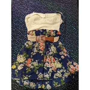 City Triangles Cream And Floral Strapless Mini Dress With Belt 13